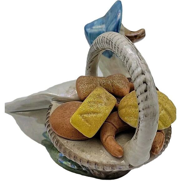 Vintage Blue Bonnet Duck Goose & Basket W Pastries Figurine Ceramic Hand Painted - Picture 6 of 10